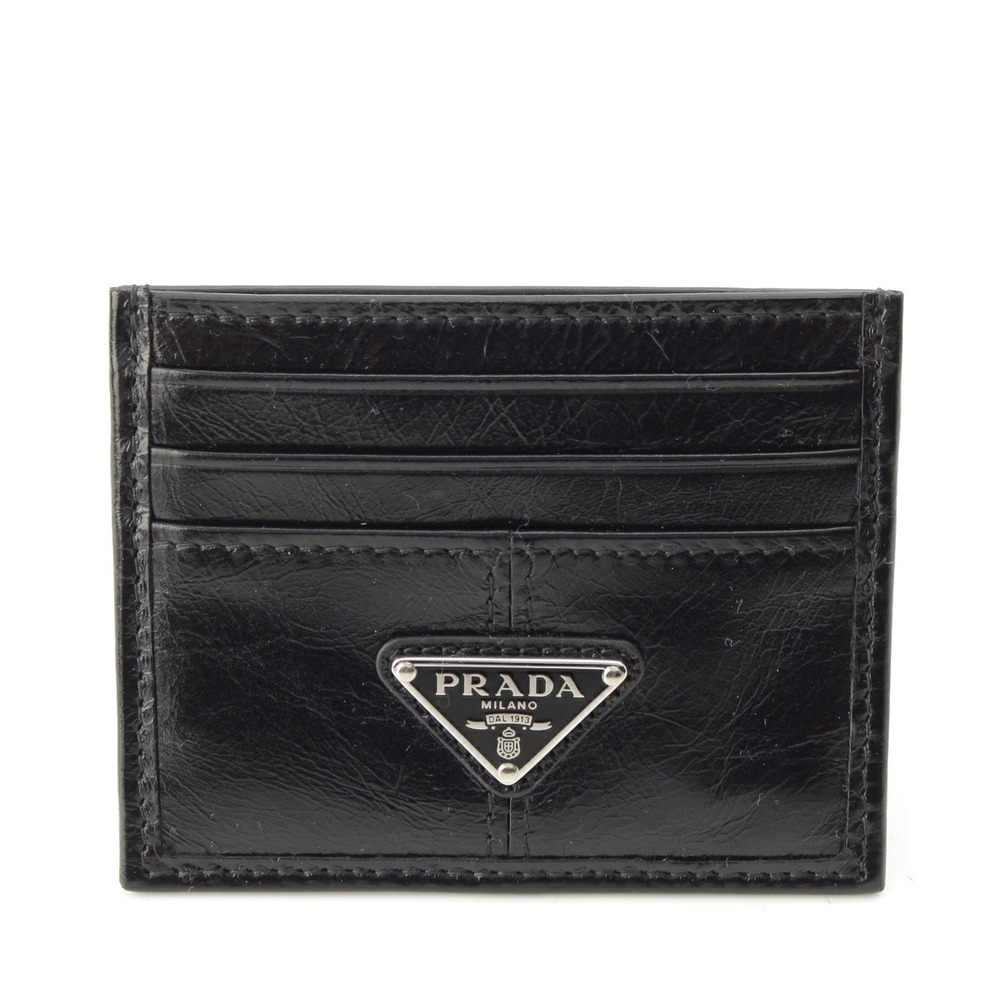 Prada Softlooks Leather Triangle Card Case Wallet Black